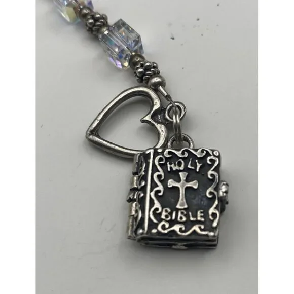 AB Crystal Cube Bracelet Bible Locket Charm Opens Mary Baby Jesus 925 Silver 7.5 - Picture 6 of 11